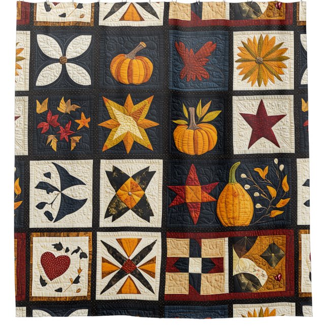 Autumn Quilt Blockmuster | Rustikale Ernte Duschvorhang (Vorderseite)