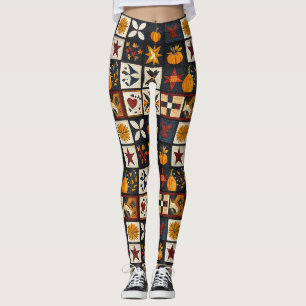 Autumn Quilt Blockmuster Rustikale Ernte Leggings