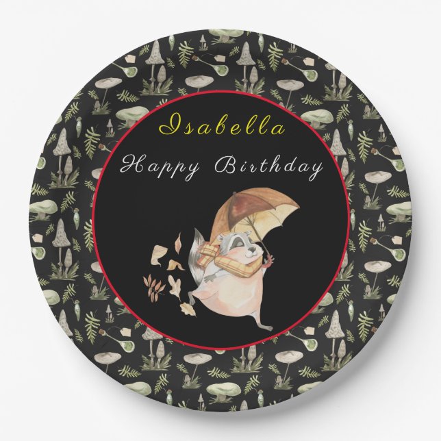 Autumn Raccoon Anpassen von Text und Farbe Pappteller (Vorderseite)