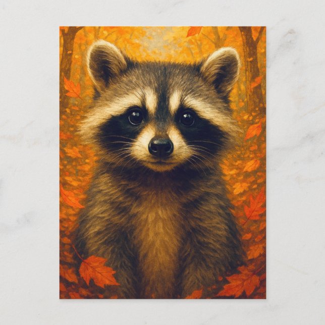 Autumn Raccoon Postcard Cute Animal  Fall Forest Postkarte (Vorderseite)