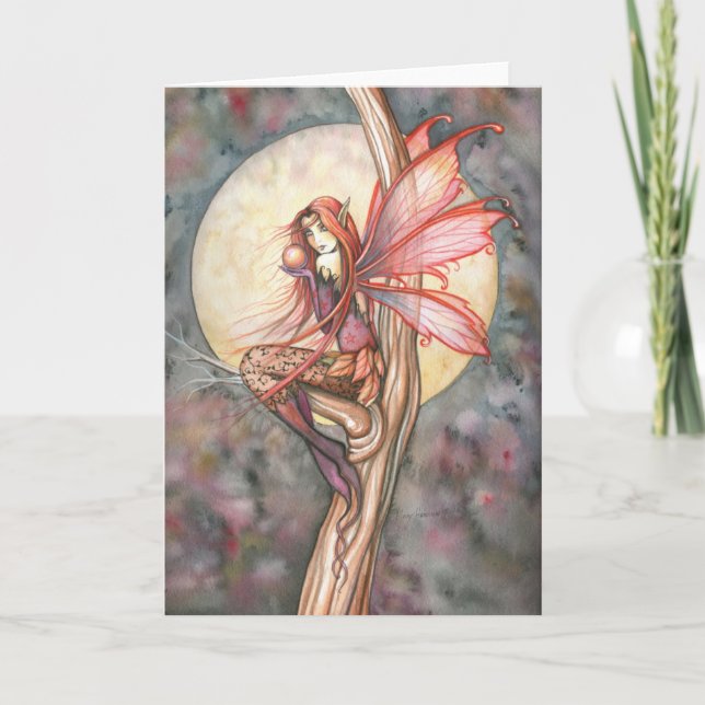 Autumn Red Fairy Greeting Card by Molly Harrison Karte (Vorderseite)