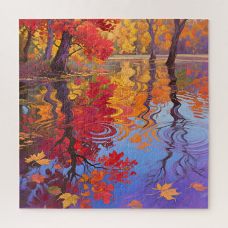 Autumn Reflection Pond Impressionist