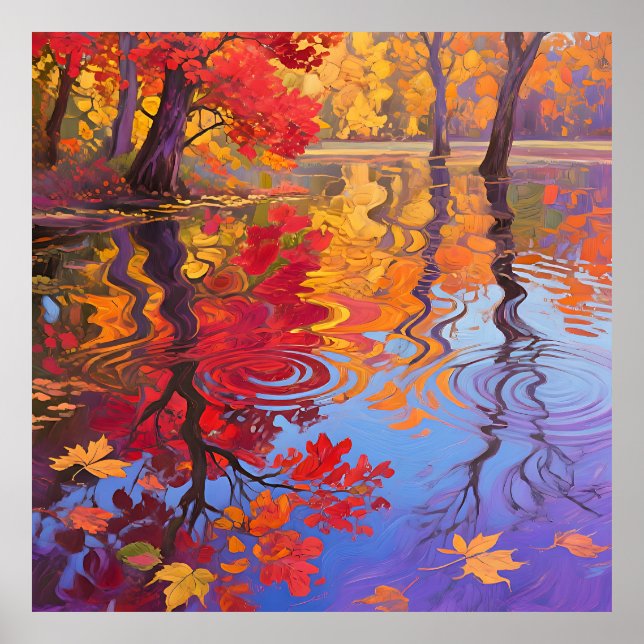 Autumn Reflection Pond Impressionist Poster (Vorne)