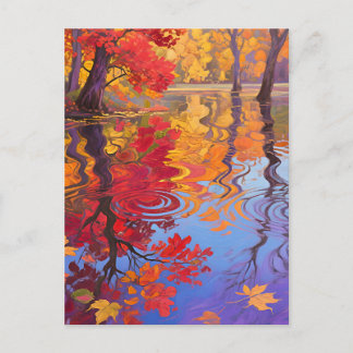 Autumn Reflection Pond Impressionist Postkarte