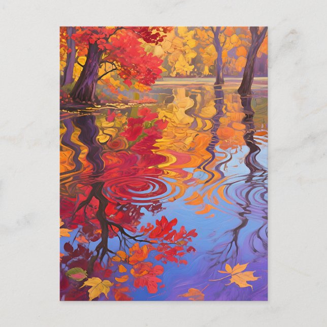 Autumn Reflection Pond Impressionist Postkarte (Vorderseite)