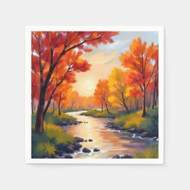Autumn River | Fall Foliage Nature Watercolor Serviette