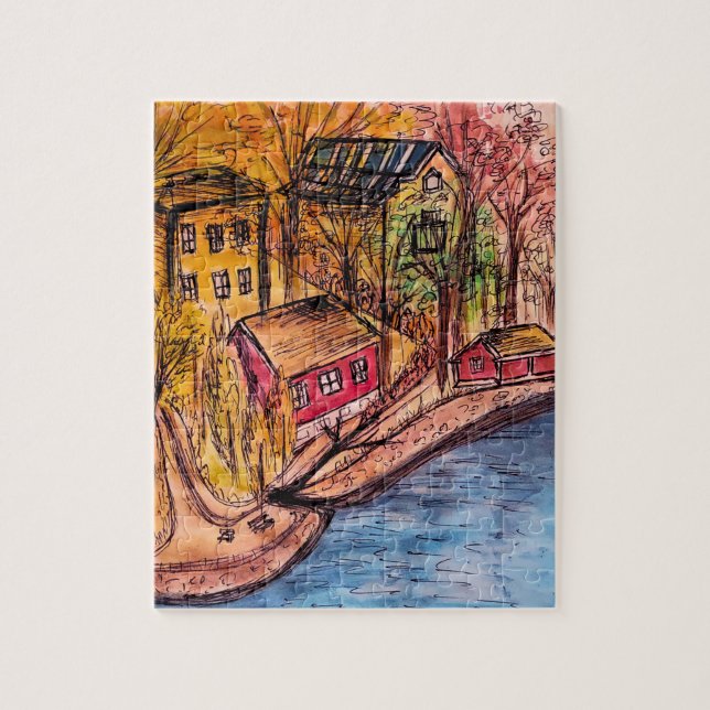Autumn Riverside Puzzle - Cosy automne illustratio (Vertical)