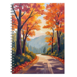 Autumn Road | Watercolor Fall Foliage Leaves Notizblock