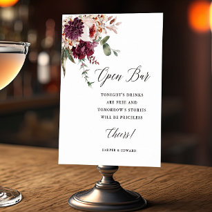 Autumn Romance Floral Wedding Open Bar Sign Poster