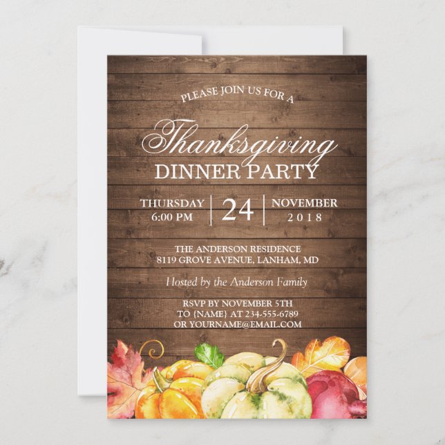 Autumn Rustic Wood | Erntedank Dinner Party Einladung (Vorderseite)