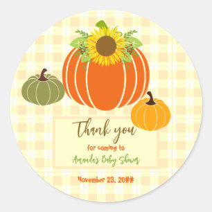 Autumn Rustic Yellow Pumpkin Sunflower Baby Dusche Runder Aufkleber