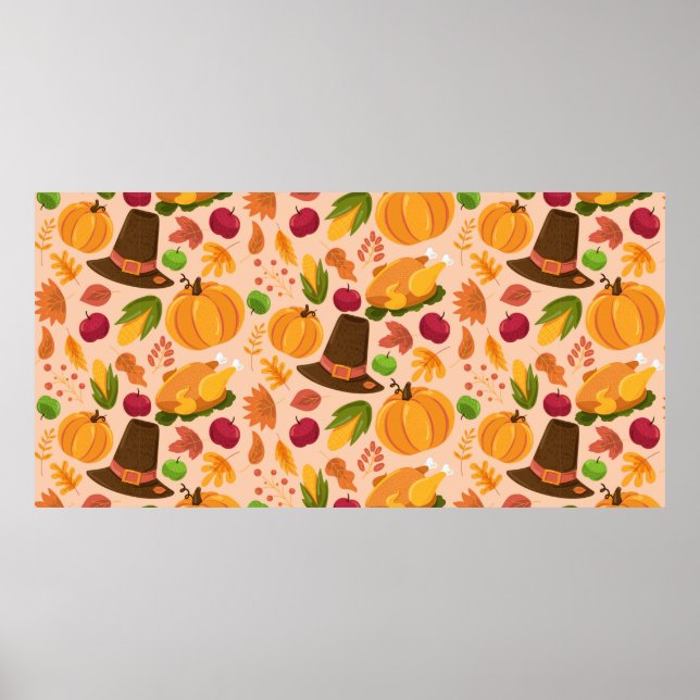 Autumn seamless pattern, cute fall cartoon texture poster (Vorne)