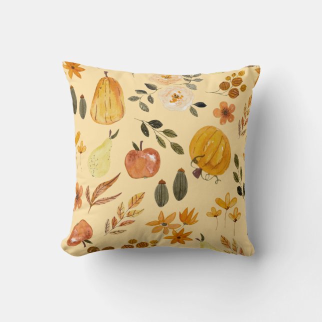 Autumn Seamless Pattern Pumpkin & Fall Leaves Kissen (Vorderseite)