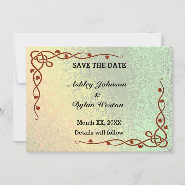 Autumn Shades Green Yellow Save the Date Card Einladung (Vorderseite)