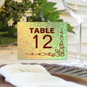 Autumn Shades Green Yellow Wed Falted Table Card Tischnummer