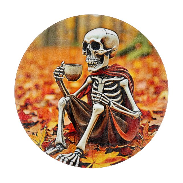 Autumn Skeleton Coffee Break Design Schneidebrett (Vorderseite)