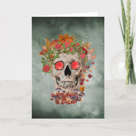 Autumn Skull auf Green Background Halloween Card Dankeskarte