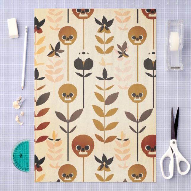 Autumn Skull Floral Pattern Tissue Paper Seidenpapier (Handwerk)