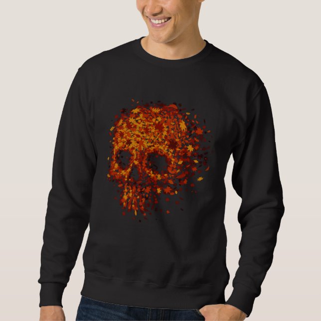 Autumn Skull Shape Fall Leaves Graphics Halloween Sweatshirt (Vorderseite)
