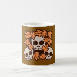 Autumn Skulls with Fall Leaves Wreath Seasonal Fun Kaffeetasse