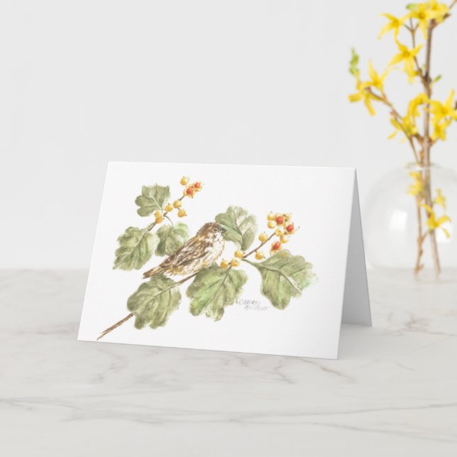 Autumn Sparrow Blank Note Card Greeting Card Karte (Gelbe Blume)