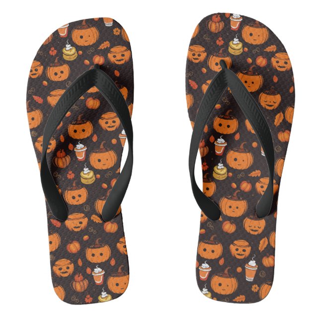 Autumn Spooky Pumpkin Pizzazz Party Flip Flops (Fußbett)