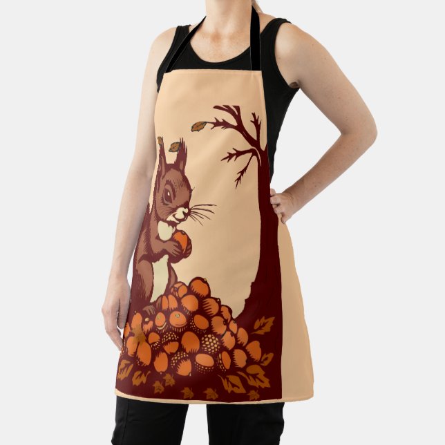 🐿️ Autumn Squirrel All-Over Print Apron - Peach Schürze (InSitu)