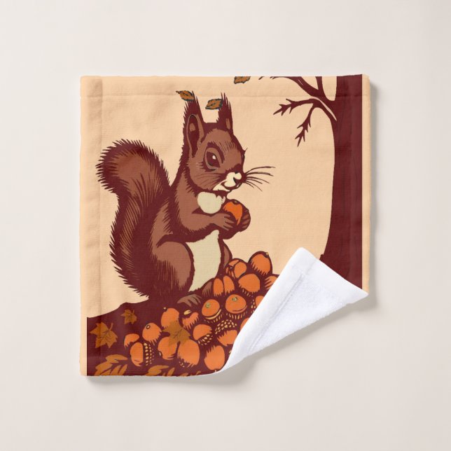 🐿️ Autumn Squirrel Bath Towel Set (Gant de toilette)