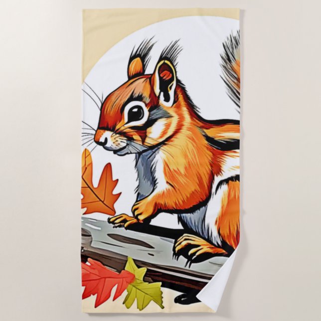 Autumn Squirrel Charm Design Strandtuch (Vorderseite)