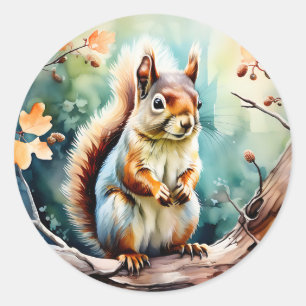 Autumn Squirrel Wassercolor Runder Aufkleber