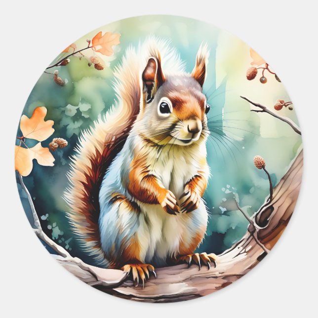 Autumn Squirrel Wassercolor Runder Aufkleber (Vorderseite)