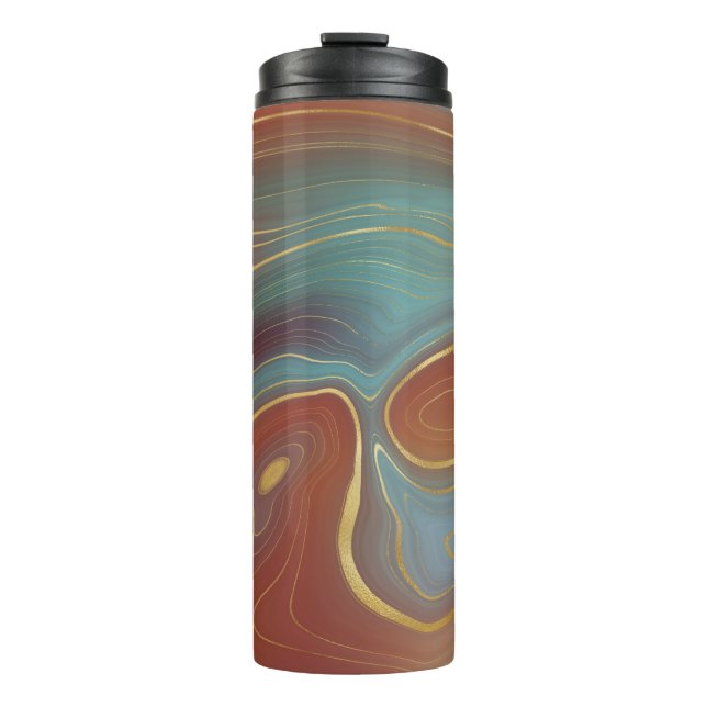Autumn Strata | Burnt Orange Gold Aquamarin Fall A Thermosbecher (Vorderseite)