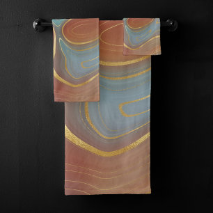 Autumn Strata Terra Cotta Aquamarin und Gold Aga Badhandtuch Set