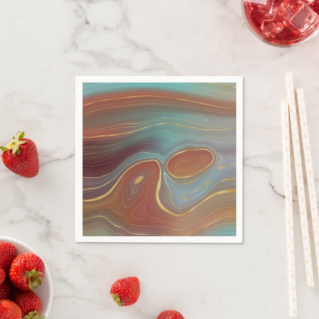 Autumn Strata | Terra Cotta Aquamarin und Gold Aga Serviette (Beispiel)