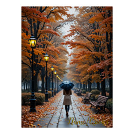 Autumn Stroll – Path of Golden Leaves Poster