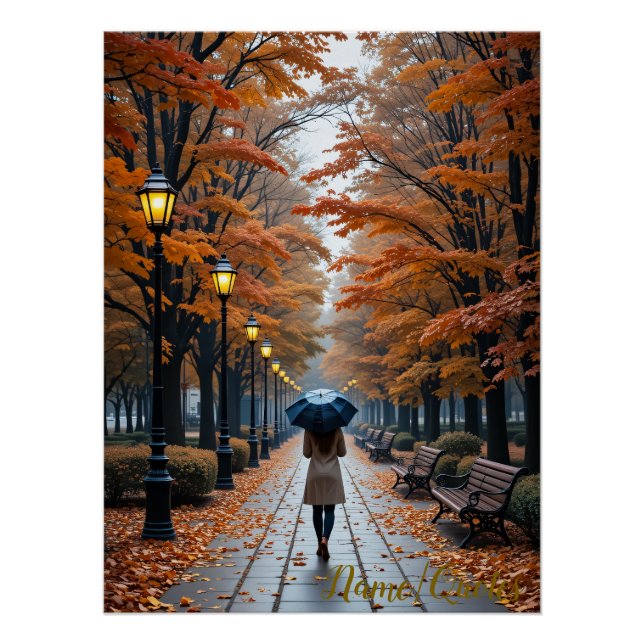 Autumn Stroll – Path of Golden Leaves Poster (Vorderseite)