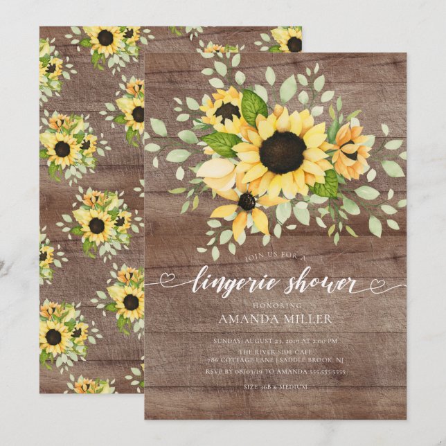 Autumn Sunflower Bridal Lingerie Dusche Einladung (Vorne/Hinten)