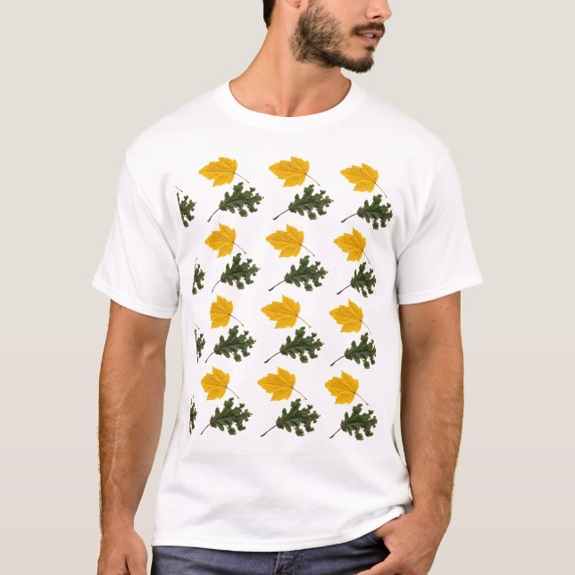 Autumn Symmetry Leaf Pattern T-Shirt (Vorderseite)