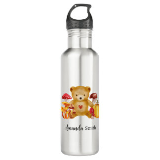 Autumn Teddy Bear and Mushroom Wonderland Edelstahlflasche
