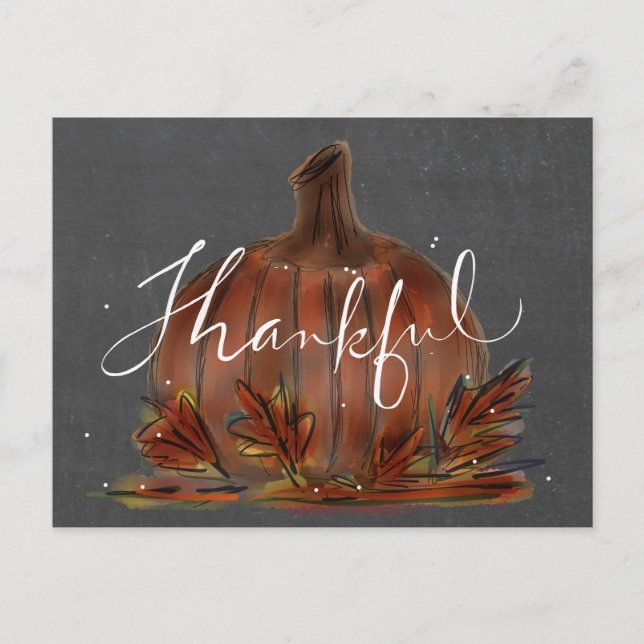 Autumn "Thankful" Pumpkin Postcard Postkarte (Vorderseite)
