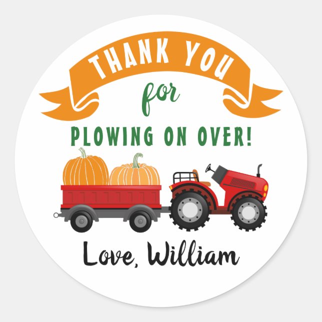 Autumn Tractor Pumpkin Fall Birthday Vielen Dank Runder Aufkleber (Vorderseite)