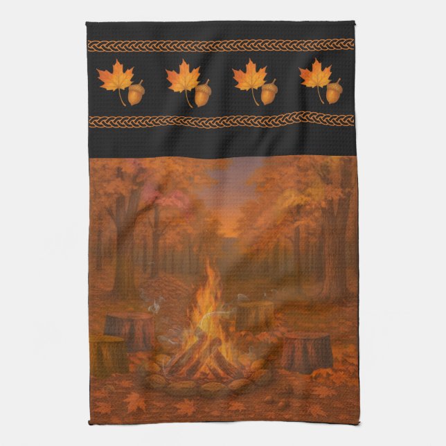Autumn Twilight Bonfire Wide Border Kitchen Towels Geschirrtuch (Vertikal)