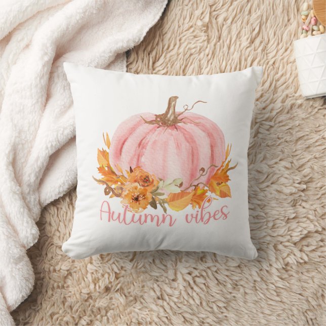Autumn Vibes Pink Pumpkin Throw Kissen (Decke)