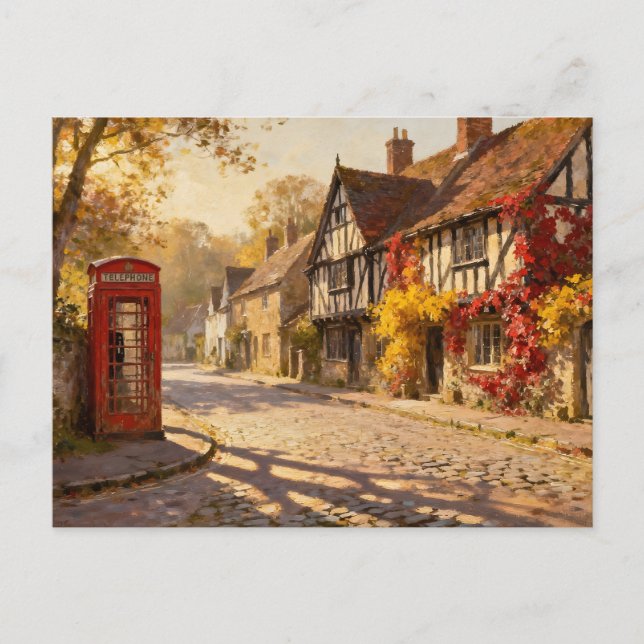 Autumn Village Scene in Golden Light Postkarte (Vorderseite)