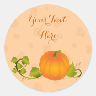 Autumn Vine Pumpkin mit anpassbarem Text Runder Aufkleber