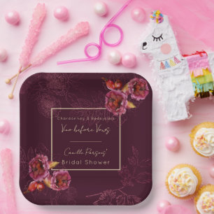 Autumn Vino Before Vows Rosegold Floral Lines Pappteller