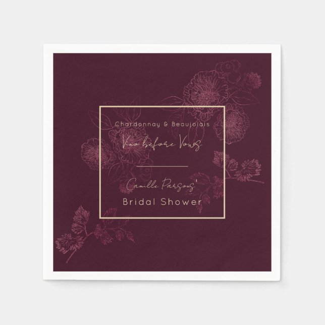 Autumn Vino Before Vows Rosegold Floral Lines Serviette (Vorderseite)