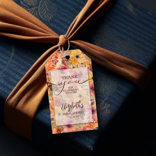Autumn Watercolor Blume Brautparty Bevorzugung Geschenkanhänger (Autumn Watercolor Flowers Bridal Shower Favor Gift Tags 3.5" x 2")