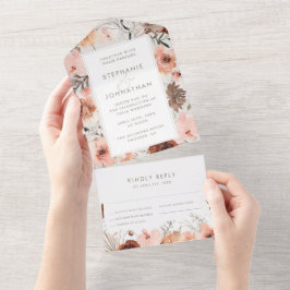 Autumn Watercolor Boho Floral Wedding All In One Einladung