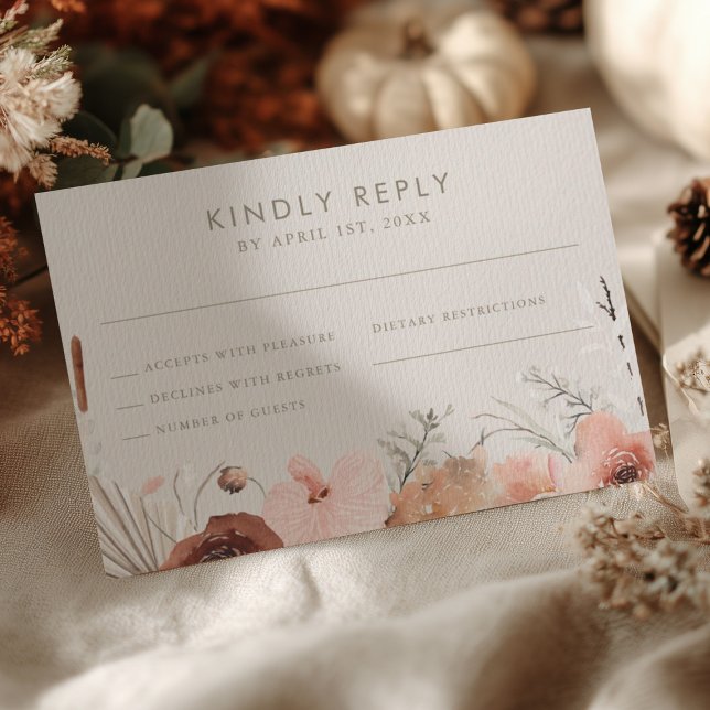 Autumn Watercolor Boho Floral Wedding RSVP Karte (Von Creator hochgeladen)